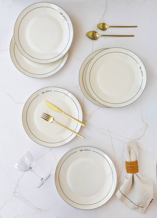 Hermia DNR0076 Juego de Platos de Servicio 6 Piezas Porcelana Blanca Apto Lavavajillas No Microondas Elegancia